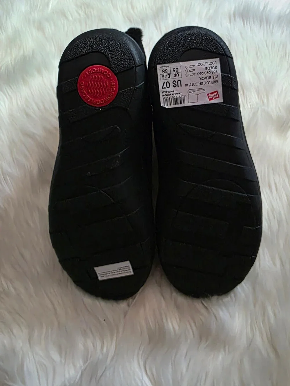 FitFlop Mukluk Shorty III Black Genuine Suede Fur-Trim Booties, SIZE 7